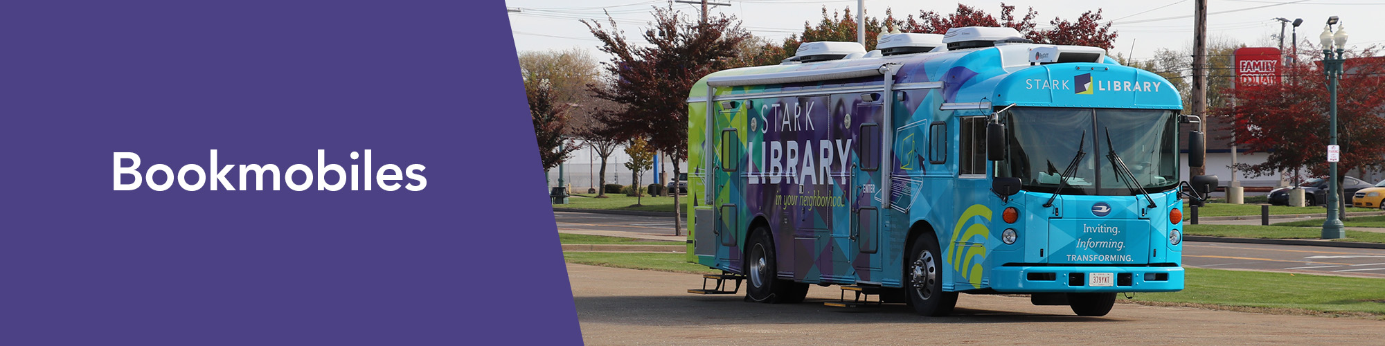 A colorful Stark Library bookmobile