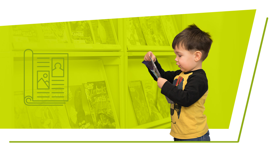 A child browsing magazines